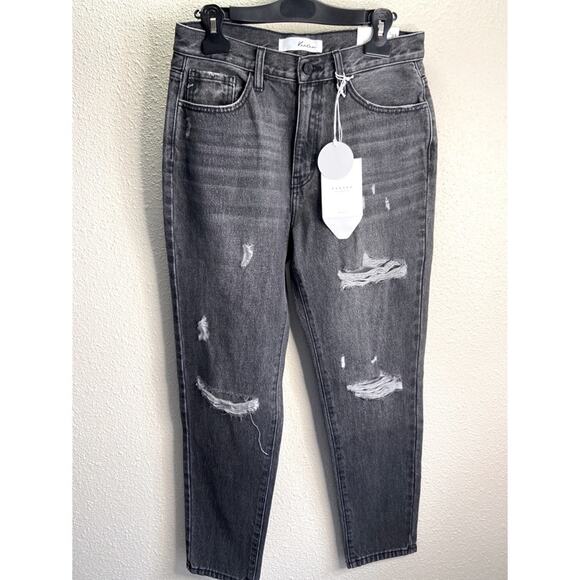 NWT KanCan Women Gray 100% Cotton Mom Style Vici Distressed Jeans Sz  7/27 - Picture 1 of 7